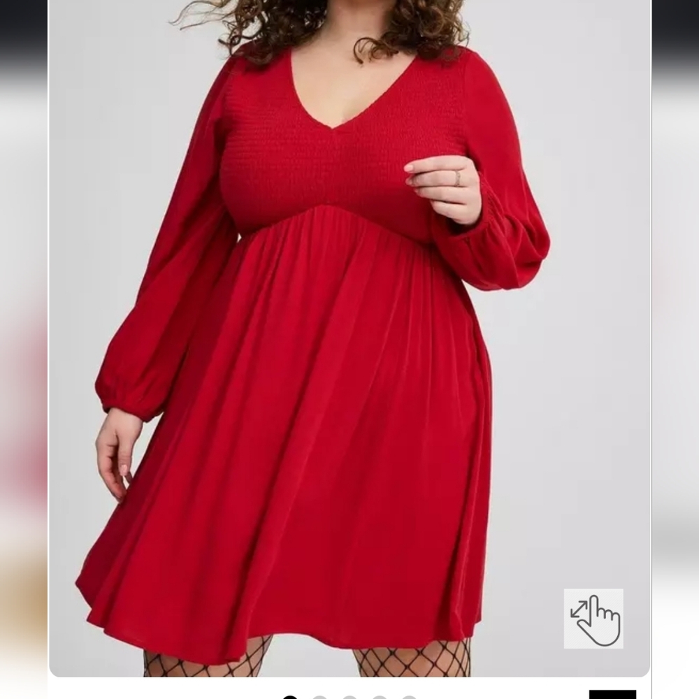 Torrid Red Long Sleeve Babydoll Mini Dress